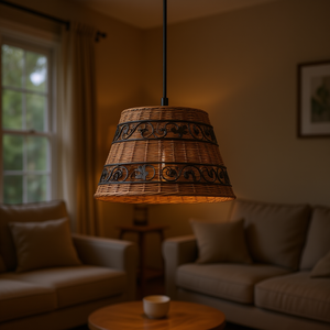 Brown <b>Wicker</b> Ceiling <b>Lamp</b> Shade Medium Bell Shape Elegant Decorative Iron Inlays <b>Lamp</b> Cover - Product Image 2