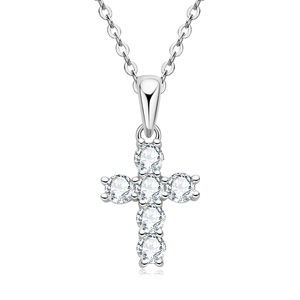 Collar con cruz de moissanita VVS GRA engastada al por mayor, delicado y pequeño, de cobre con relleno de oro de 14K, estilo religioso, joyería para mujer - Product Image 1