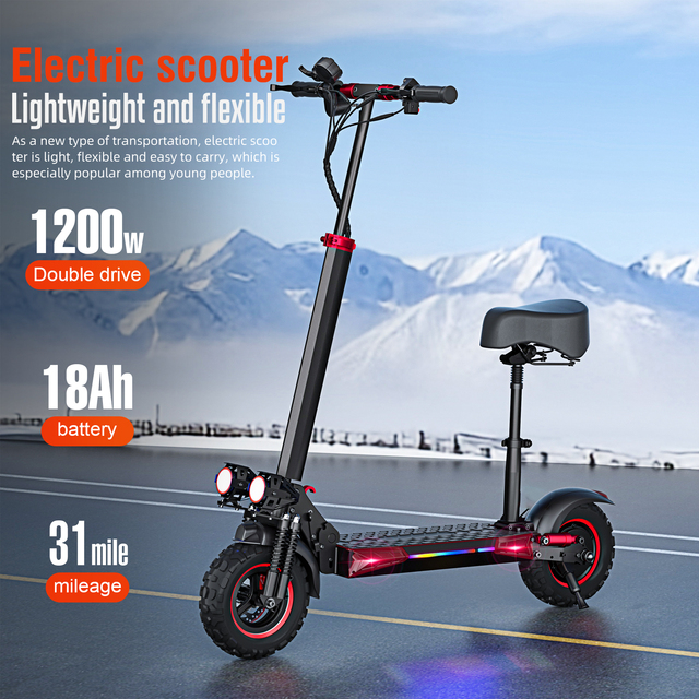 11 Inch Foldable Electric Scooter Aluminum Alloy 1200W Brushless Motor 48V 18Ah Lithium Battery Lightweight Waterproof E Scooter