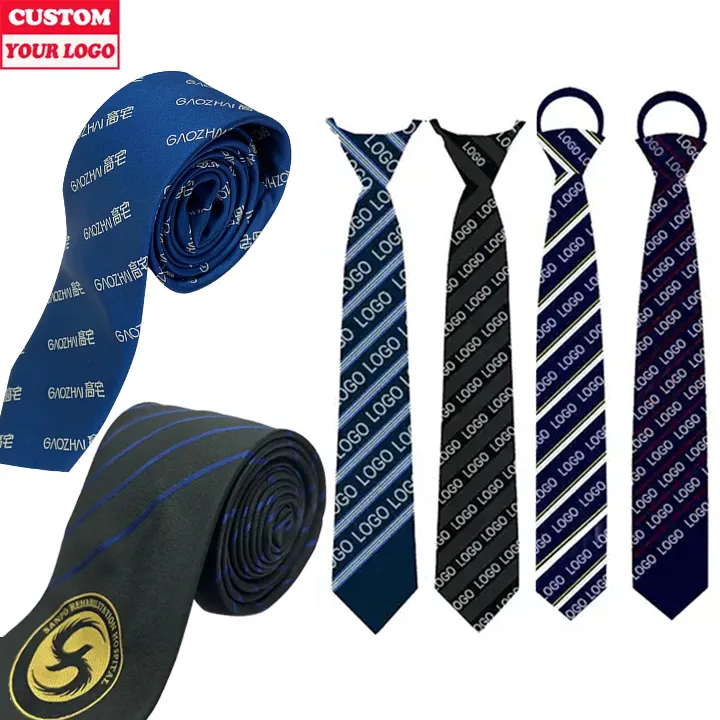 Design Printed School Gravatas Tape Fabric Woven Polyester Silk Necktie Neck Ties For Men Custom Tie With Logo