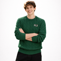 Pull en tricot torsadé pour homme avec logo personnalisé, en laine et coton, col rond, doux et chaud, tricot d'hiver, fabrication OEM ODM