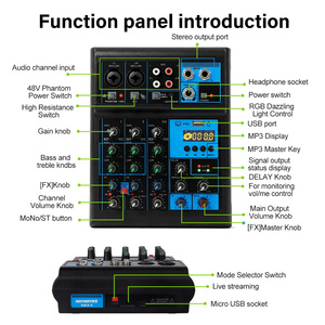 RAYHAYES RMIX-8 เครื่องผสมเสียงมืออาชีพพอร์ต USB บลูทูธมิกเซอร์เครื่องขยายเสียงสำหรับมิกเซอร์เสียงดีเจ - Product Image 6