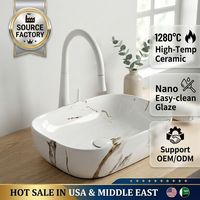 Vasque de salle de bain rectangulaire en céramique à motif marbre moderne de luxe, design artistique pour hôtels aux États-Unis et au Moyen-Orient