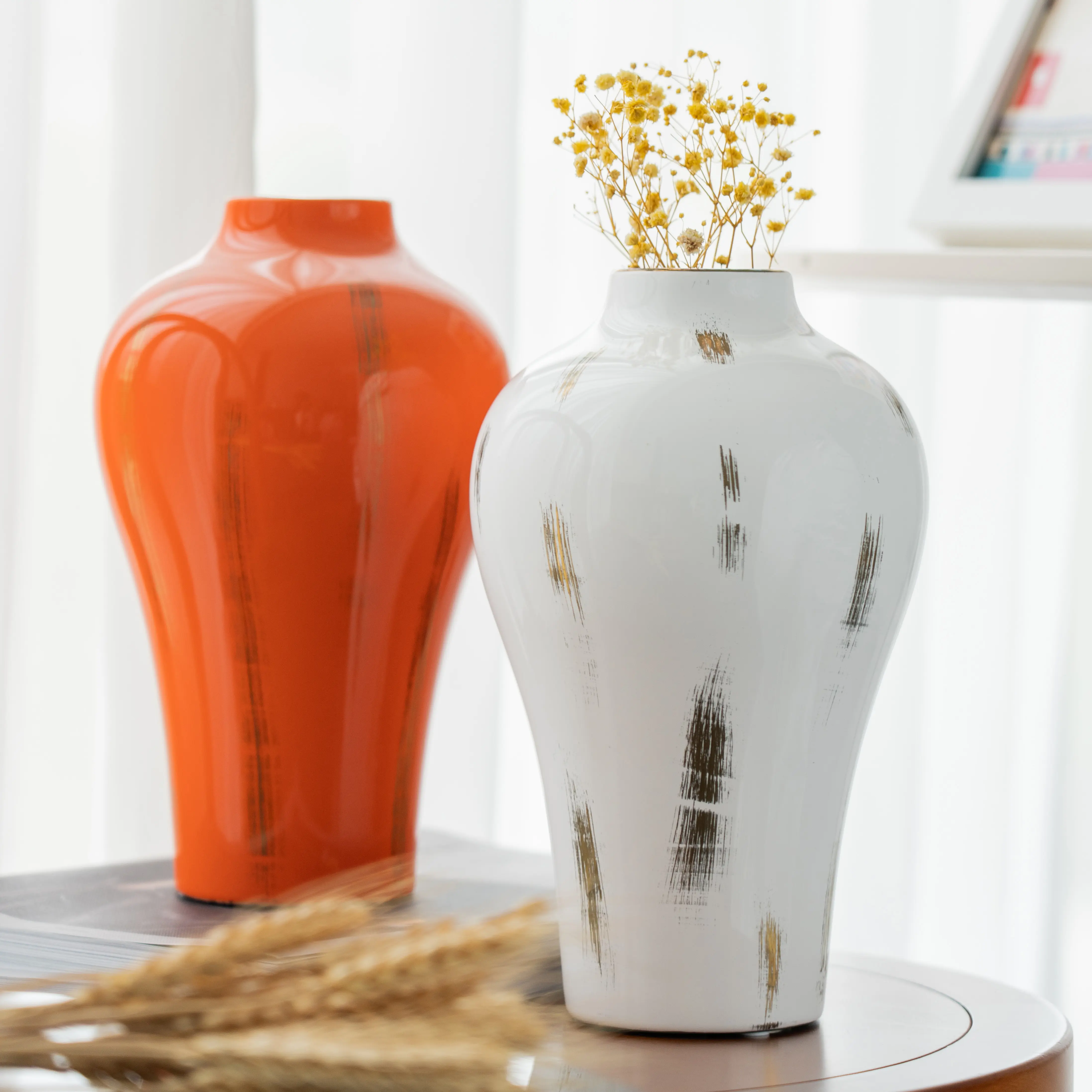 Lüks dekor el yapımı düğün için İskandinav altın kaplama bitki vazolar Modern seramik vazo çiçek