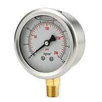 Stainless Steel Liquid Filled Pressure Gauge Bottom Connection Shockproof Hydraulic Oil Water Air