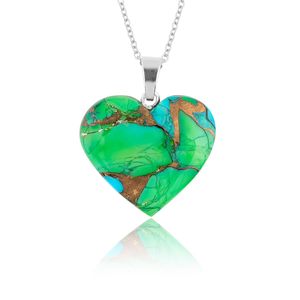 Collar con Colgante de Corazón de Turquesa Verde Natural, Engaste de Bisel, Gema Curativa de Chakra, Unisex, Uso Diario, 2.5 Pulgadas - Product Image 1