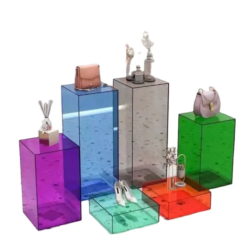 Caja de exhibición de color transparente acrílico, vitrina de isla en forma de L, caja de almacenamiento de cosméticos, caja de tapa abatible deslizante