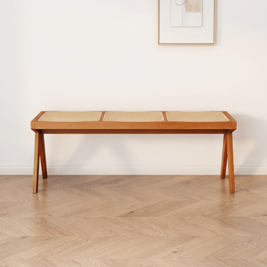 Solid Wood Rattan Bench With <b>Storage</b> For Entryway <b>Shoe</b> <b>Rack</b> Home Use - Product Image 1