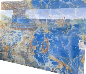 큰 석판 돌 구획 파란 오닉스 대리석 자연적인 지원 벽 주문을 받아서 만들어진 크기 색깔 표면 물자 돌