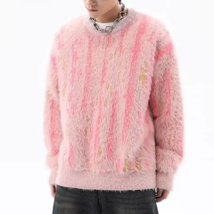 Suéter personalizado de <span class=keywords><strong>cuello</strong></span> <span class=keywords><strong>alto</strong></span> para <span class=keywords><strong>hombre</strong></span> suéter borroso patrón Jacquard prendas de punto invierno Mohair <span class=keywords><strong>cuello</strong></span> redondo suéter de punto - Product Image 3