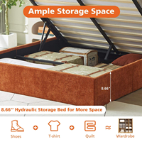 Cadre de lit intelligent réglable rembourré avec barre de levage, design minimaliste, grand espace de rangement, 160x200cm, velours, support à lattes en bois, gain de place