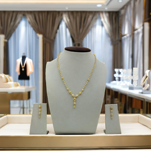 Elegant Gold <b>Beaded</b> Drop Pendant Necklace <b>Set</b> With Matching Earrings For Women Traditional Bridal Party Wear Fashion Jewelry - Product Image 4