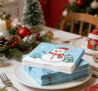 Serviettes en papier pour fête de Noël, motif bonhomme de neige, dessin animé mignon, flocons de neige imprimés, décoration de table hivernale pour la veille de Noël, fournitures pour fête de Noël