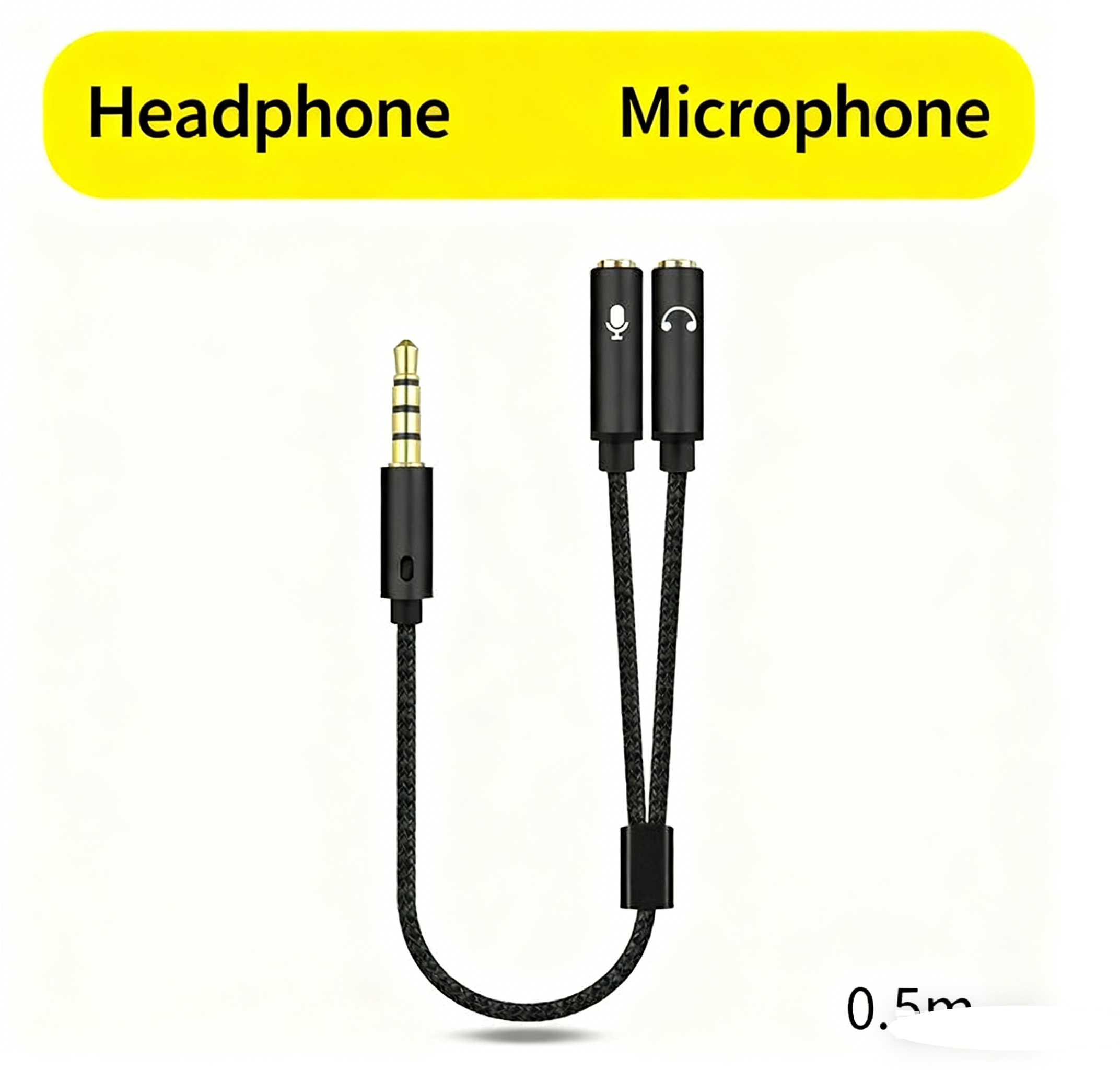 Single male to dual female-black braided alloy durable 0.5m