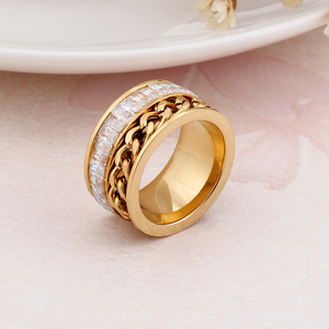 Fashion <b>Men</b> Women Rotating Curb Chain Finger <b>Ring</b> 18K Gold‑Plated & Silver‑Tone Baguette Zircon Inlay <b>Stainless</b> <b>Steel</b> Party - Product Image 4