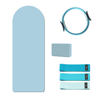 Kit de Inicio de Yoga, Tapete, Anillo de Pilates, Banda de Resistencia, Bloque, Set de Entrenamiento en Casa 4 en 1 para Principiantes, Azul, Logotipo Personalizado, Venta al Por Mayor, Fábrica OEM