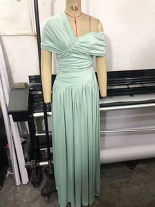 Robe longue asymétrique vert sauge à corsage froncé et dos nu pour femme, tenue de soirée formelle 2026 C260521 - Product Image 2