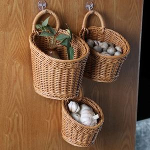 Grands paniers ronds en osier, <span class=keywords><strong>panier</strong></span> à bois de chauffage en cuir foncé, bac de rangement, <span class=keywords><strong>panier</strong></span> à <span class=keywords><strong>linge</strong></span> en jonc de mer tressé avec séparateur, forme de sac - Product Image 2