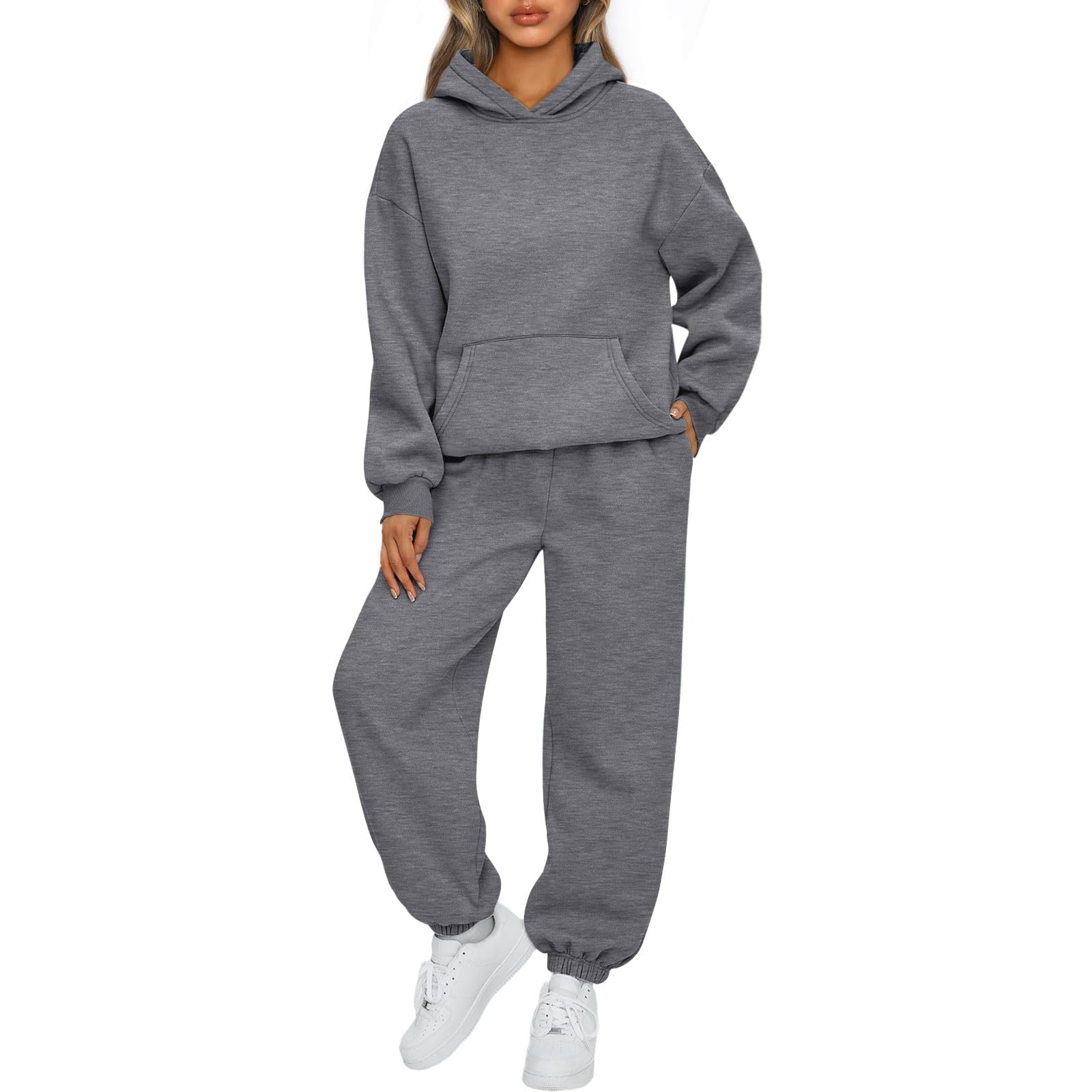 Dames 2-delige outfits fleece gevoerd sweatpak oversized