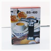 Torche à Cigarette en Métal 400 Briquet Cuisine Cuisson Gaz Butane Rechargeable Extérieur BBQ Allumeur Coupe-Vent Flamme Jet Briquets