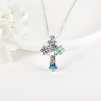 Bijoux religieux Collier pendentif croix en coquille d'ormeau gravé en oxyde d'argent sterling 925