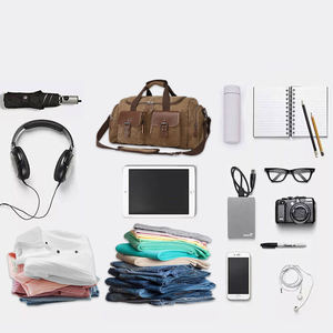 Custom Light Weight Fashion Canvas <b>Duffle</b> <b>Bag</b> Oversized Genuine <b>Leather</b> Weekend Travel <b>Bag</b> with Zipper Closure for Men and Women - Product Image 5
