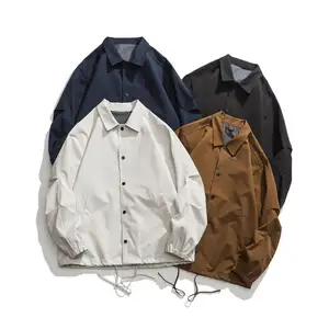 맞춤형 로고 경량 남성 윈드 브레이커 패션 버튼 방풍 윈드 브레이커 자켓 다운 칼라 자켓