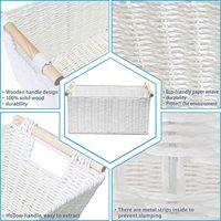 Panier de rangement en corde de papier tressée avec poignée en bois, blanc, panier de rangement en rotin pour l'organisation des étagères de salle de bain