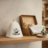 Chapeau de sauna finlandais en feutre de laine crème avec étiquette tissée personnalisée, ourlet festonné, protection des cheveux, cadeau unisexe