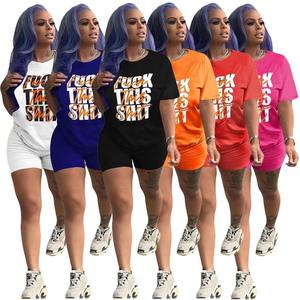 Moda carta negro 2 piezas de <span class=keywords><strong>mujer</strong></span> verano T camisa y pantalones cortos impreso deportivo <span class=keywords><strong>chándal</strong></span> azul, conjunto de dos piezas de las mujeres 2022 - Product Image 1