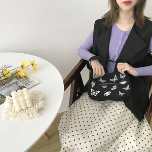 Borsa a Mano Primaverile da Donna con Stampa a Farfalla, Borsa Tote in Tela alla Moda, Borsa Sottobraccia con Cerniera a Mezzaluna in Tessuto di Cotone - Product Image 6