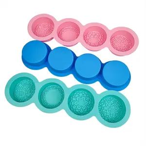 INTODIY personnalisé 4 trous fleur ronde sculptée bricolage gâteau Baker poêle <span class=keywords><strong>Moule</strong></span> Savon <span class=keywords><strong>Silicone</strong></span> <span class=keywords><strong>Moule</strong></span> pour Savon bougie fabrication - Product Image 1