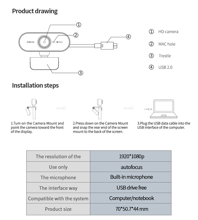 HD 1080P Live Streaming Webcam USB PC Camera With CMOS Sensor