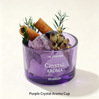 Diffuseur d'arômes en cristal d'améthyste LARISSA en gros, coupelle en verre borosilicate avec copeaux d'améthyste naturelle, diffusion lente de parfum, décoration d'intérieur