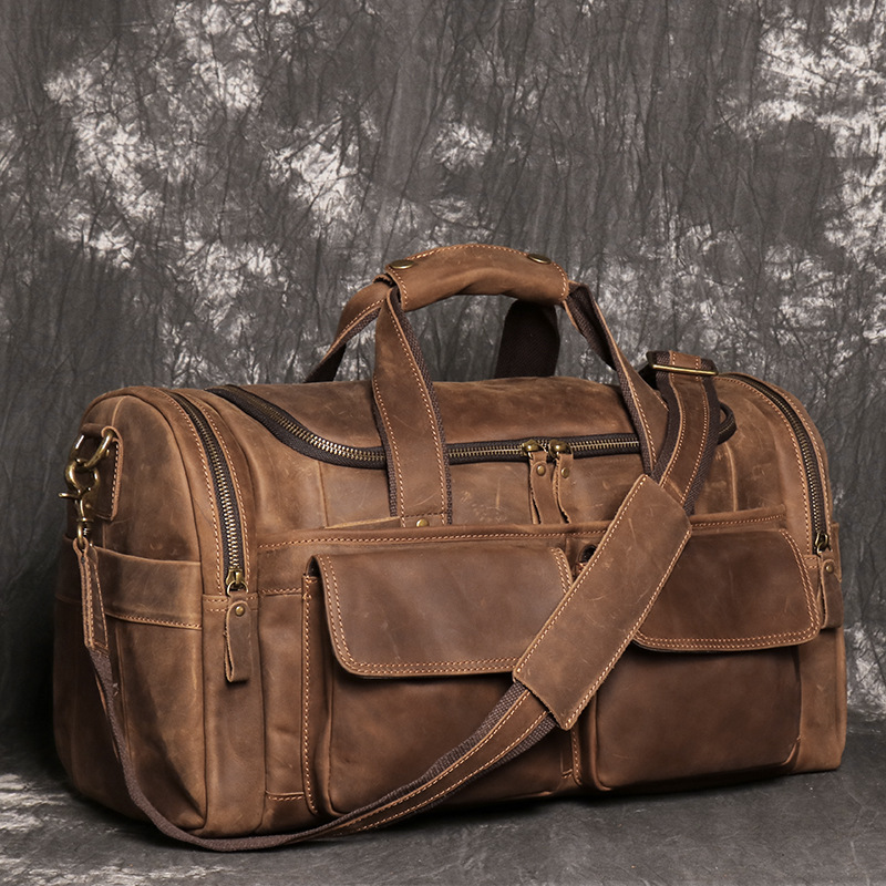 Premium Genuine Leather Luggage Travel Bags High Quality Crazy Horse Leather Handbag Weekend Bag Factory Wholesale