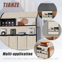 Organisateur de canapé pliable moderne à 6 poches, en coton et lin beige, rangement de chevet pour téléphone portable, ordinateur portable, livres, magazines, sacs de rangement pour chaise