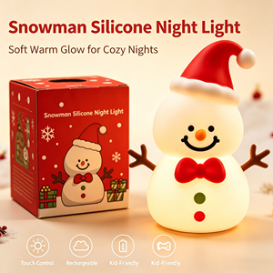 Lámpara Nocturna de Muñeco de Nieve Navideño, LED Blanco Cálido, Funciona con Pilas, Control Táctil, Pequeña Lámpara Redonda de Plástico para Decoración de Dormitorio - Product Image 5