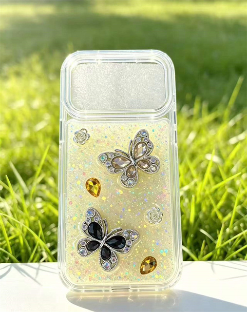 Multi-Colored Crystal Gem Decor Phone Cover, Drip Glue Butterfly Craft, Shockproof Anti-Drop Case for Honor X6e/X7e Plus/X7e/600