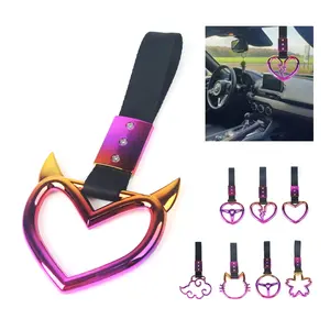 Coloré Tsurikawa <span class=keywords><strong>Anneau</strong></span> Coeur JDM Styling Drift Charm Strap Auto Accessoires Kit D'outils D'urgence avec Train Bus Poignée De Remorquage De <span class=keywords><strong>Voiture</strong></span> - Product Image 2