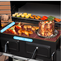Grille de barbecue améliorée, grande grille de cuisson extérieure multifonctionnelle sur chariot, fumoir au charbon de bois avec rôtissoire en option