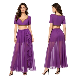 Conjunto de Top Corto y Falda Fluida de Gasa para Danza del Vientre, Ropa Casual Diaria, Fiestas Temáticas y Navidad - Product Image 3