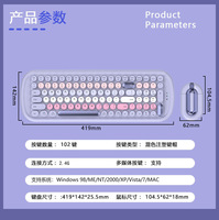 Clavier et souris sans fil rétro avec touches rondes de couleur macaron, ensemble clavier mignon 2,4 G avec souris assortie pour ordinateur portable