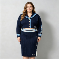Ensemble robe pull et jupe pour femme, style décontracté, avec logo brodé, couleur marine unie, nouvelle collection de créateur, col mandarin
