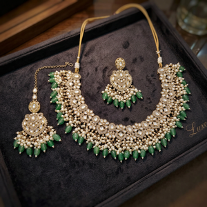 Indian Traditional Antique Gold Plated Kundan Choker Necklace <b>Set</b> Sea Green Mint Gemstone Bead Bridal Jewelry <b>Set</b> with Earrings - Product Image 2