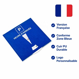 Disque de stationnement en cuir PU 15x15cm version française, avec logo personnalisé, pour zone bleue, minuteur de stationnement standard pour le marché français - Product Image 1