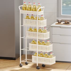 거실 욕실 도구 정리 보관을위한 바퀴 달린 트롤리가있는 금속 모바일 스낵 보관 랙 - Product Image 3