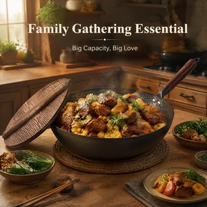 Deep Carbon Steel Chinese Wok Secure Riveted Wooden Handle Stir Fry <b>Pan</b> Extra Deep Non Stick Frying <b>Pan</b> Without Chemical Coating - Product Image 6