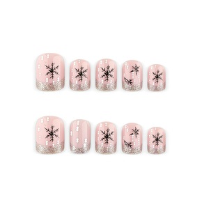 Uñas postizas francesas de invierno para Navidad, con purpurina plateada transparente, copos de nieve y lunares, al por mayor - Product Image 5