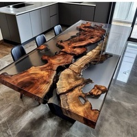 Table en résine époxy moderne au design personnel, en noyer naturel, pour salon, bureau, hôtel, salle à manger