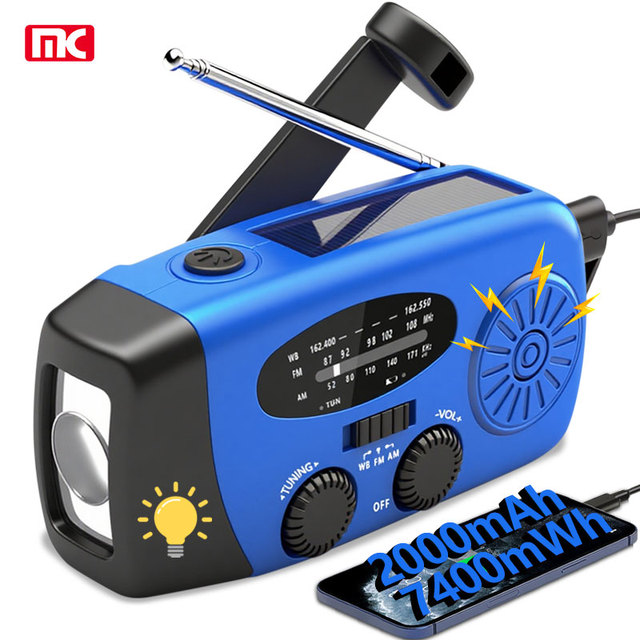 Emergency Hand Crank Solar Dynamo 2000mAh Powerbank 3-Band NOAA Weather Radio with Flashlight Built-in Speaker & 5-10W Output